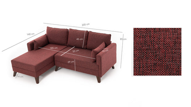 Ecksofa Schlaffunktion mit Chaiselongue Links, 4-Sitzer, aus Stoff, Bella 2 Bordeaux (6)