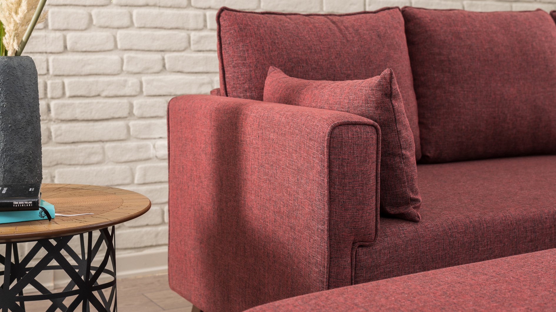 Ecksofa Schlaffunktion mit Chaiselongue Rechts, 4-Sitzer, aus Stoff, Bella 2 Bordeaux (2)