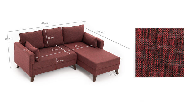 Ecksofa Schlaffunktion mit Chaiselongue Rechts, 4-Sitzer, aus Stoff, Bella 2 Bordeaux (4)