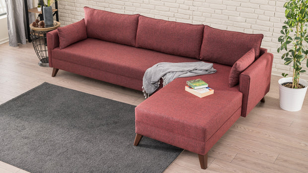 Ecksofa mit Chaiselongue Rechts, 3-Sitzer, aus Stoff, Bella 1 Bordeaux (2)