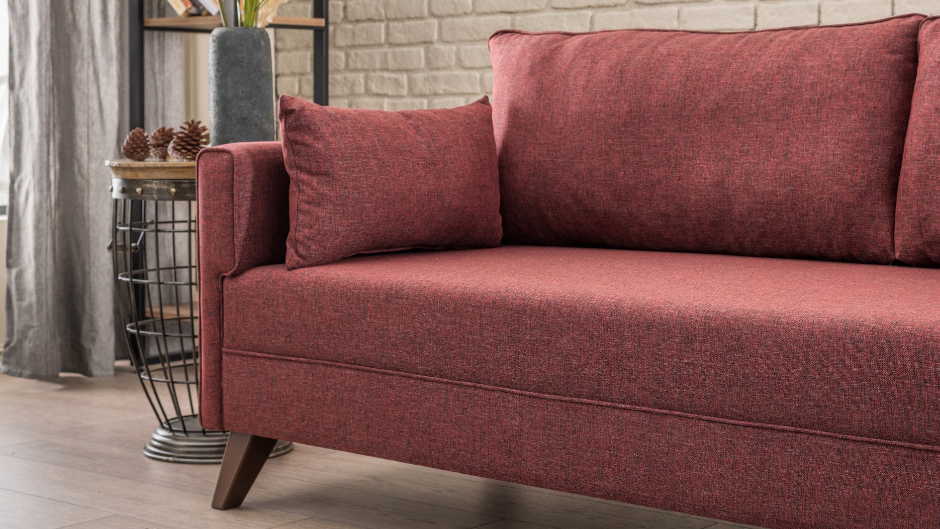 Ecksofa mit Chaiselongue Rechts, 3-Sitzer, aus Stoff, Bella 1 Bordeaux (3)