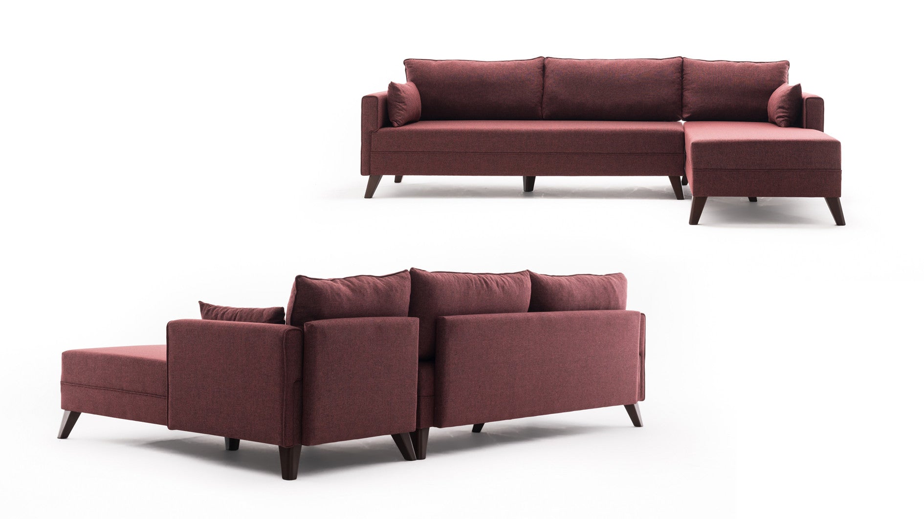 Ecksofa mit Chaiselongue Rechts, 3-Sitzer, aus Stoff, Bella 1 Bordeaux (5)