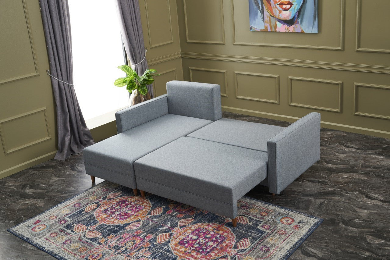 Ecksofa Schlaffunktion mit Chaiselongue Links, 2-Sitzer, aus Stoff, Aydam Blau (3)