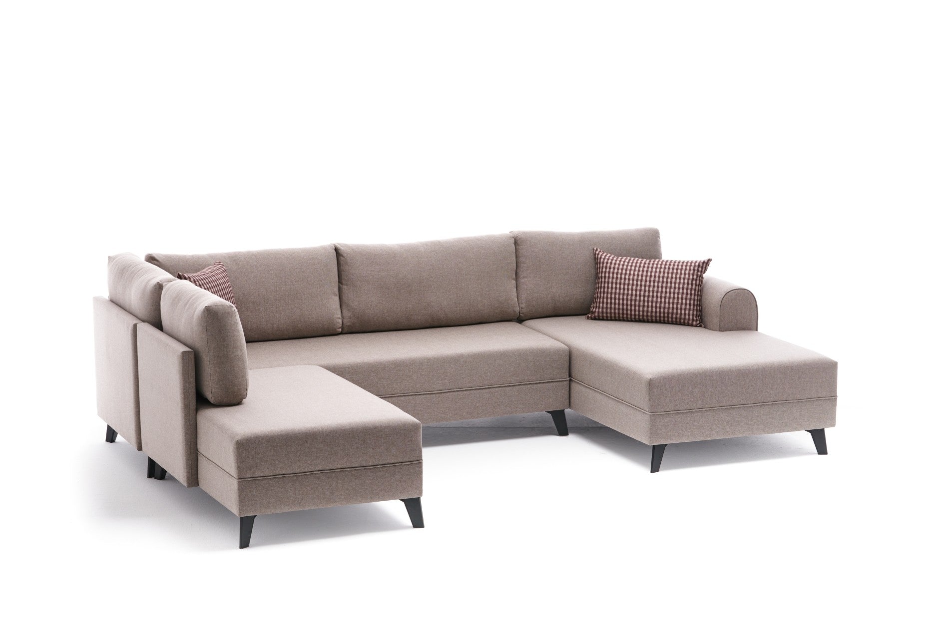 Ecksofa Schlaffunktion mit Chaiselongue Links, 4-Sitzer, aus Stoff, Belen Creme (6)
