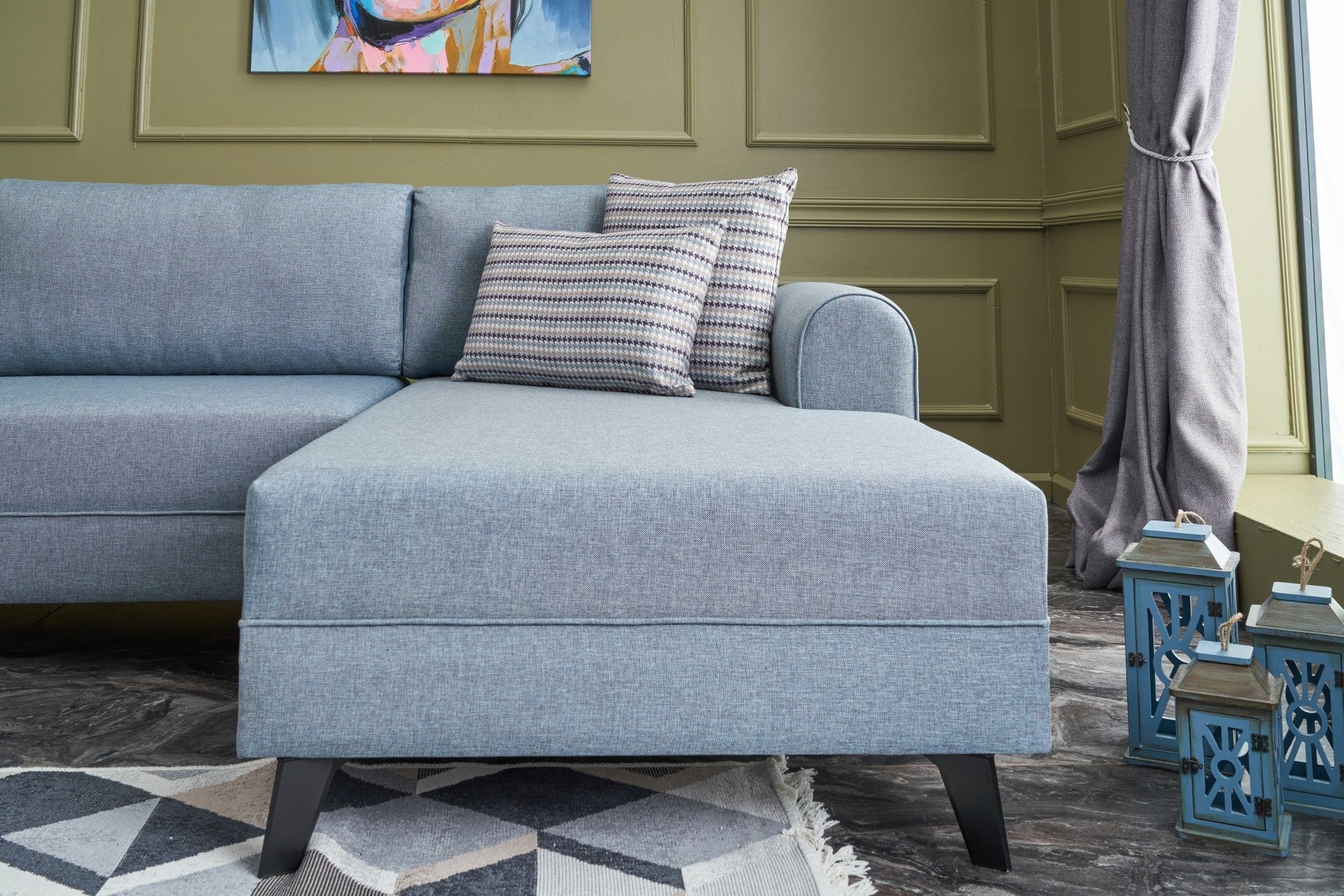 Ecksofa Schlaffunktion mit Chaiselongue Links, 4-Sitzer, aus Stoff, Belen Blau (2)