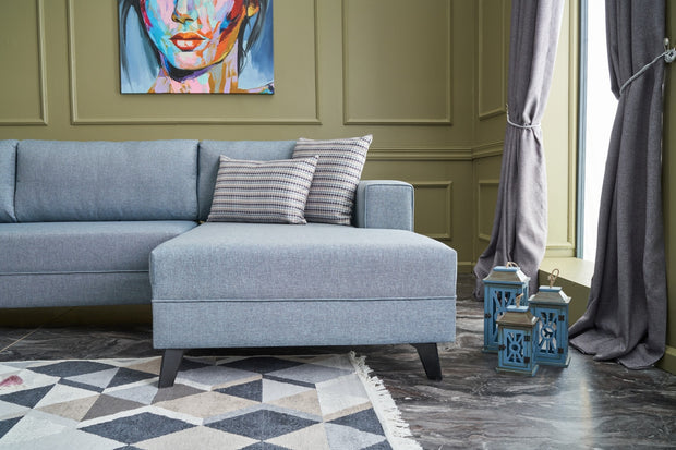 Ecksofa Schlaffunktion mit Chaiselongue Links, 4-Sitzer, aus Stoff, Efsun Blau (3)