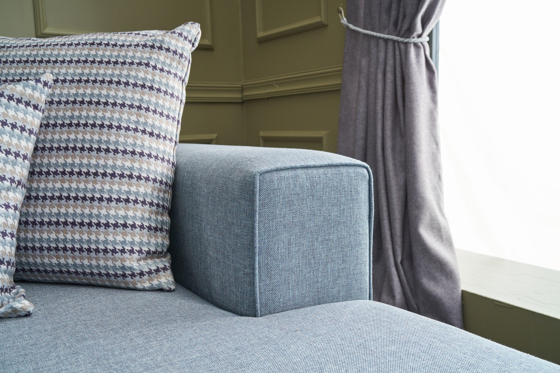 Ecksofa Schlaffunktion mit Chaiselongue Links, 4-Sitzer, aus Stoff, Efsun Blau (5)