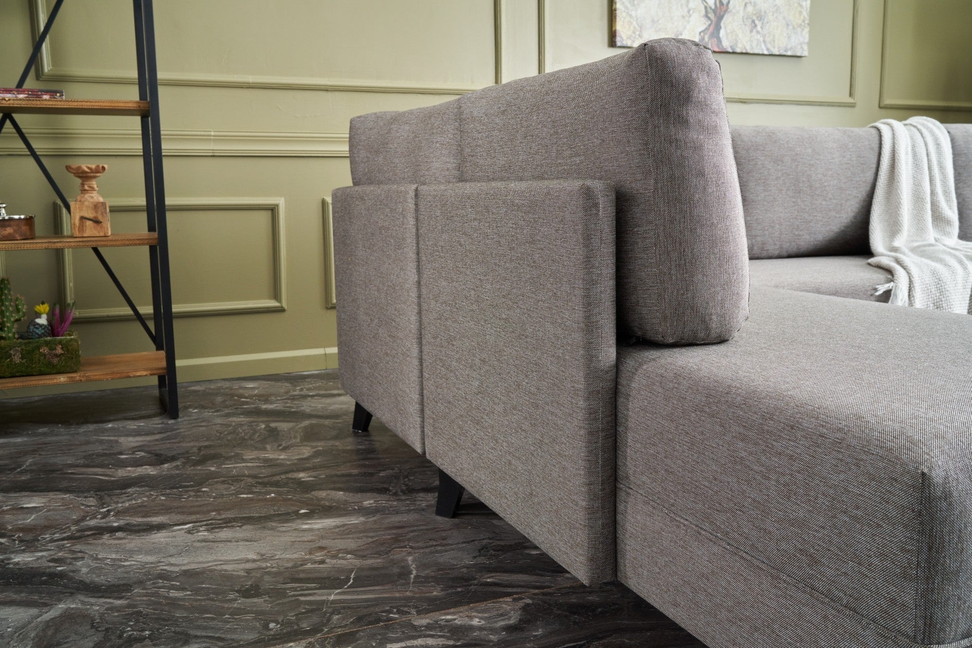 Ecksofa Schlaffunktion mit Chaiselongue Links, 4-Sitzer, aus Stoff, Eris Braun (3)