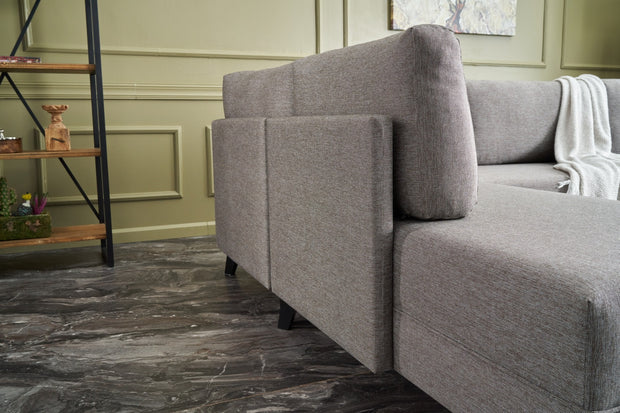 Ecksofa Schlaffunktion mit Chaiselongue Links, 4-Sitzer, aus Stoff, Eris Braun (3)