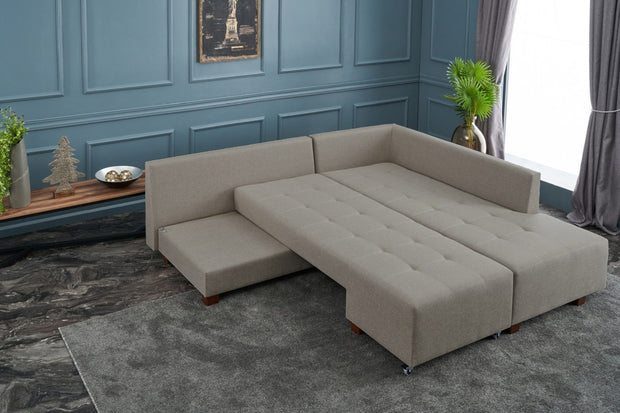 Ecksofa Schlaffunktion mit Chaiselongue Rechts, 3-Sitzer, aus Stoff, Manama Creme (2)