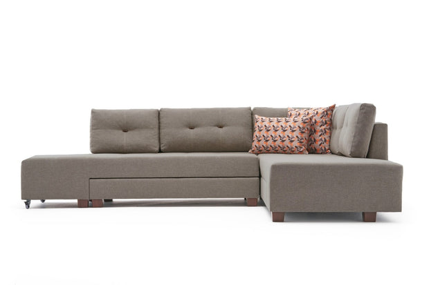 Ecksofa Schlaffunktion mit Chaiselongue Rechts, 3-Sitzer, aus Stoff, Manama Creme (5)