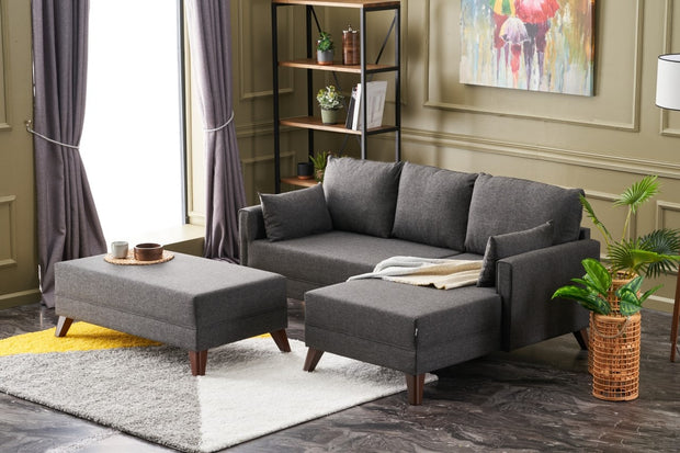 Ecksofa Schlaffunktion mit Chaiselongue Rechts, 4-Sitzer, aus Stoff, Bella Mini Anthrazit (1)
