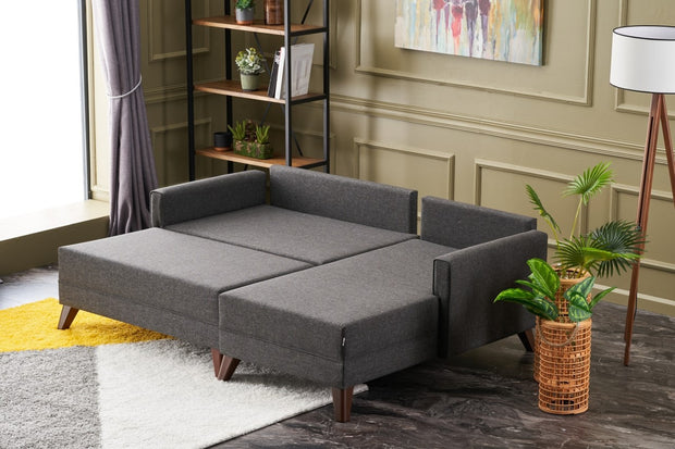 Ecksofa Schlaffunktion mit Chaiselongue Rechts, 4-Sitzer, aus Stoff, Bella Mini Anthrazit (2)