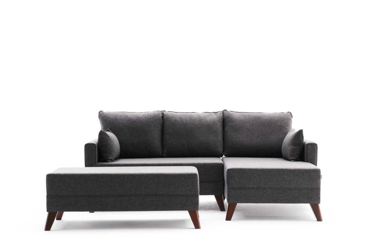 Ecksofa Schlaffunktion mit Chaiselongue Rechts, 4-Sitzer, aus Stoff, Bella Mini Anthrazit (5)