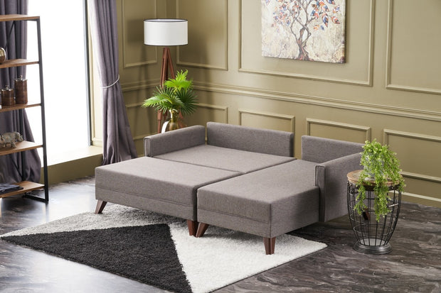 Ecksofa Schlaffunktion mit Chaiselongue Rechts, 4-Sitzer, aus Stoff, Bella Mini Braun (2)
