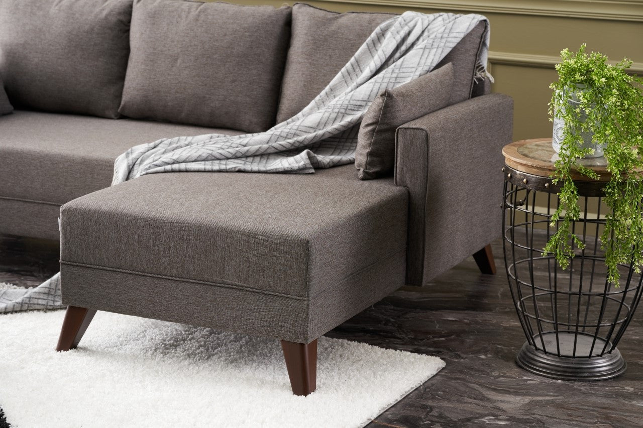 Ecksofa Schlaffunktion mit Chaiselongue Rechts, 4-Sitzer, aus Stoff, Bella Mini Braun (3)