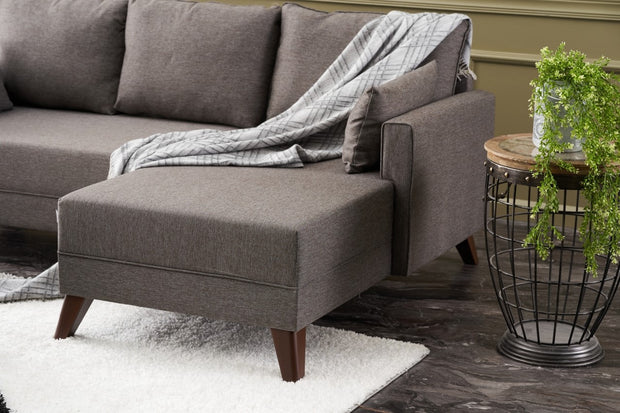 Ecksofa Schlaffunktion mit Chaiselongue Rechts, 4-Sitzer, aus Stoff, Bella Mini Braun (3)