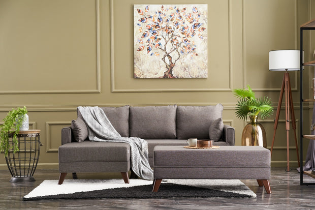 Ecksofa Schlaffunktion mit Chaiselongue Links, 4-Sitzer, aus Stoff, Bella Mini Braun