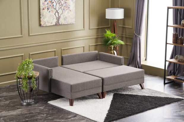 Ecksofa Schlaffunktion mit Chaiselongue Links, 4-Sitzer, aus Stoff, Bella Mini Braun (2)