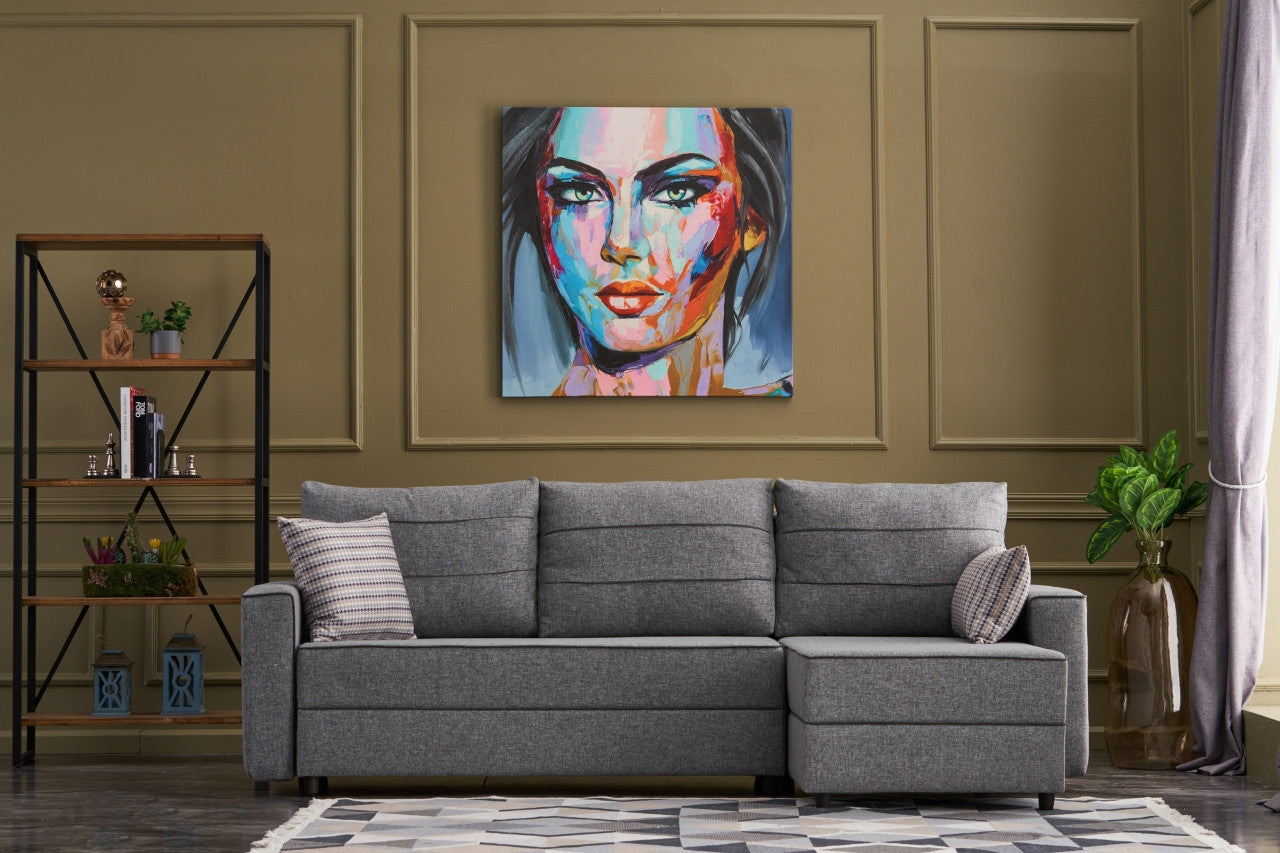 Ecksofa Schlaffunktion mit Chaiselongue Rechts, 3-Sitzer, aus Stoff, Ece Grau (1)