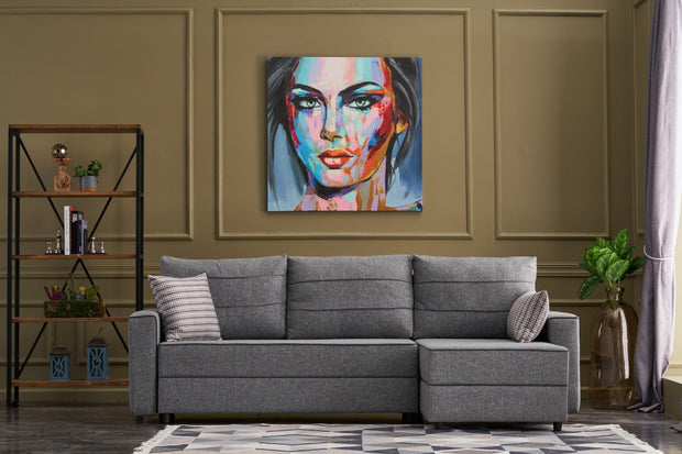 Ecksofa Schlaffunktion mit Chaiselongue Rechts, 3-Sitzer, aus Stoff, Ece Grau (1)