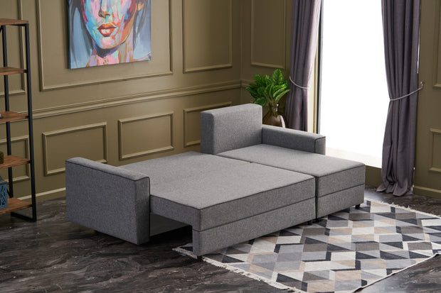 Ecksofa Schlaffunktion mit Chaiselongue Rechts, 3-Sitzer, aus Stoff, Ece Grau (2)