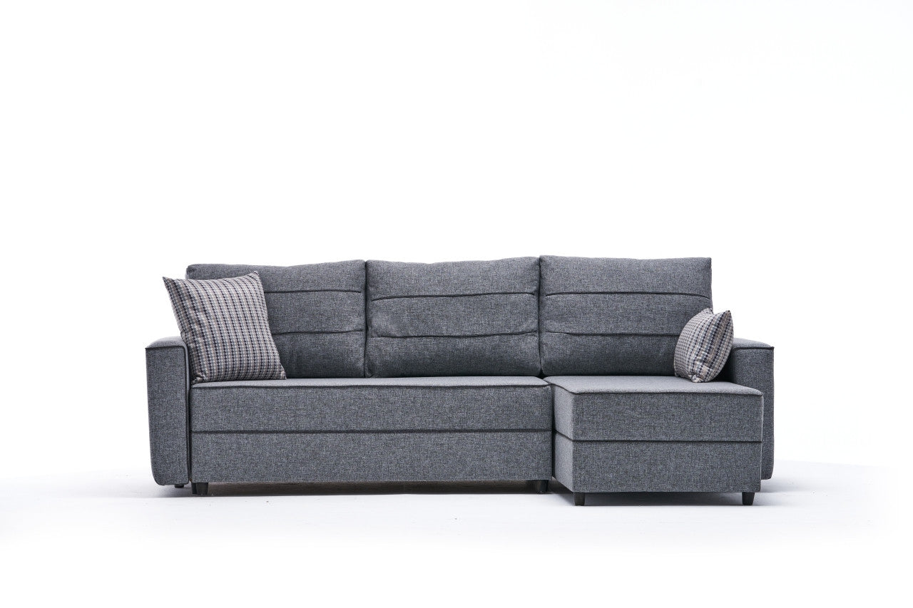 Ecksofa Schlaffunktion mit Chaiselongue Rechts, 3-Sitzer, aus Stoff, Ece Grau (4)
