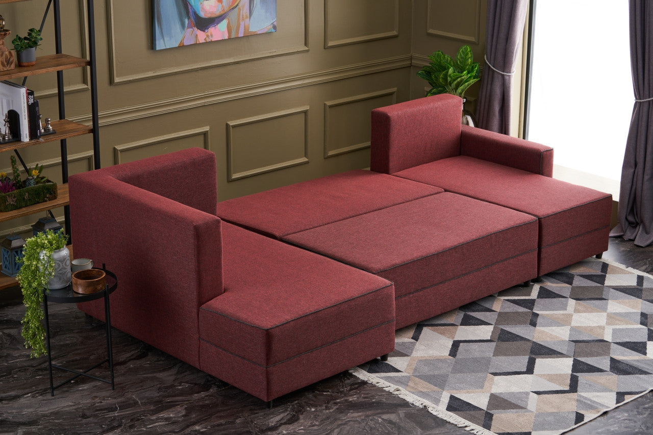 Ecksofa Schlaffunktion mit Chaiselongue Links, 4-Sitzer, aus Stoff, Ece Panoramik Bordeaux (3)