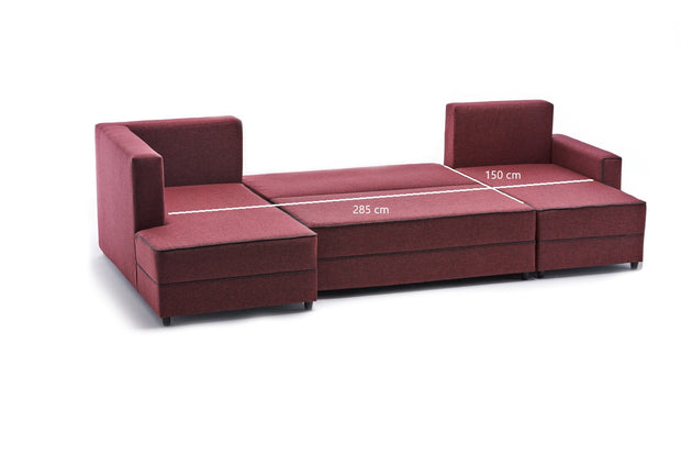 Ecksofa Schlaffunktion mit Chaiselongue Links, 4-Sitzer, aus Stoff, Ece Panoramik Bordeaux (4)