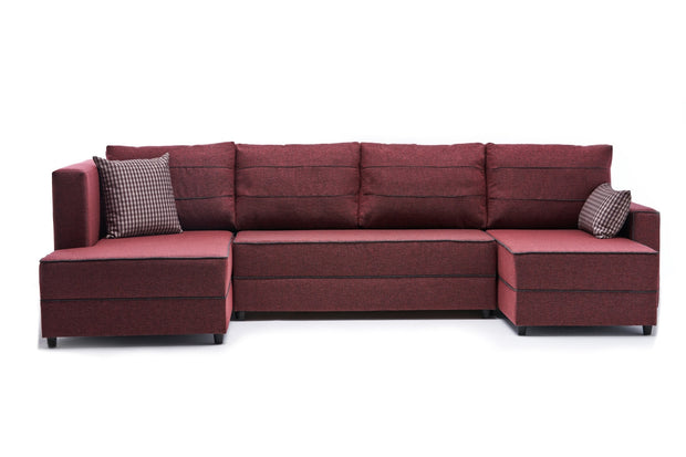 Ecksofa Schlaffunktion mit Chaiselongue Links, 4-Sitzer, aus Stoff, Ece Panoramik Bordeaux (5)