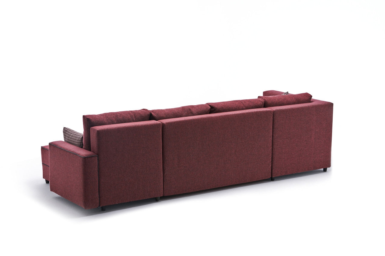 Ecksofa Schlaffunktion mit Chaiselongue Links, 4-Sitzer, aus Stoff, Ece Panoramik Bordeaux (6)