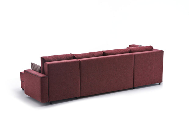 Ecksofa Schlaffunktion mit Chaiselongue Links, 4-Sitzer, aus Stoff, Ece Panoramik Bordeaux (6)