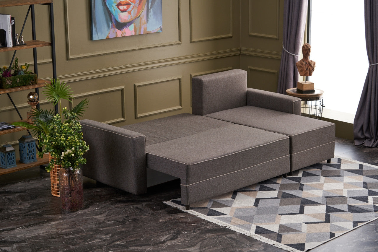 Ecksofa Schlaffunktion mit Chaiselongue Rechts, 3-Sitzer, aus Stoff, Ece Braun (2)