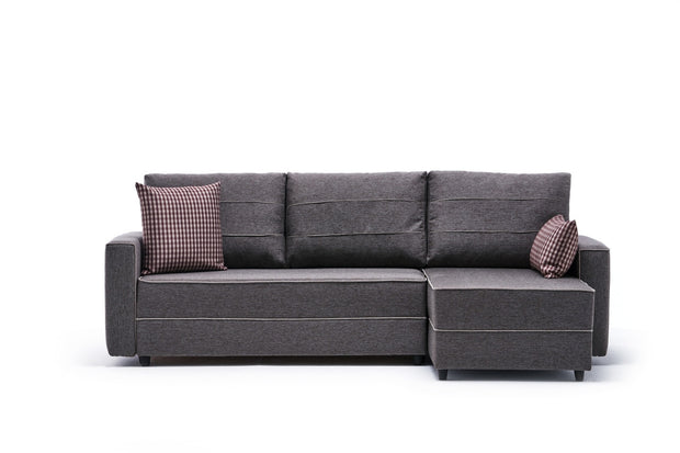 Ecksofa Schlaffunktion mit Chaiselongue Rechts, 3-Sitzer, aus Stoff, Ece Braun (4)