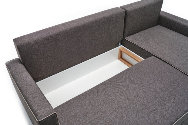 Ecksofa Schlaffunktion mit Chaiselongue Rechts, 3-Sitzer, aus Stoff, Ece Braun (5)