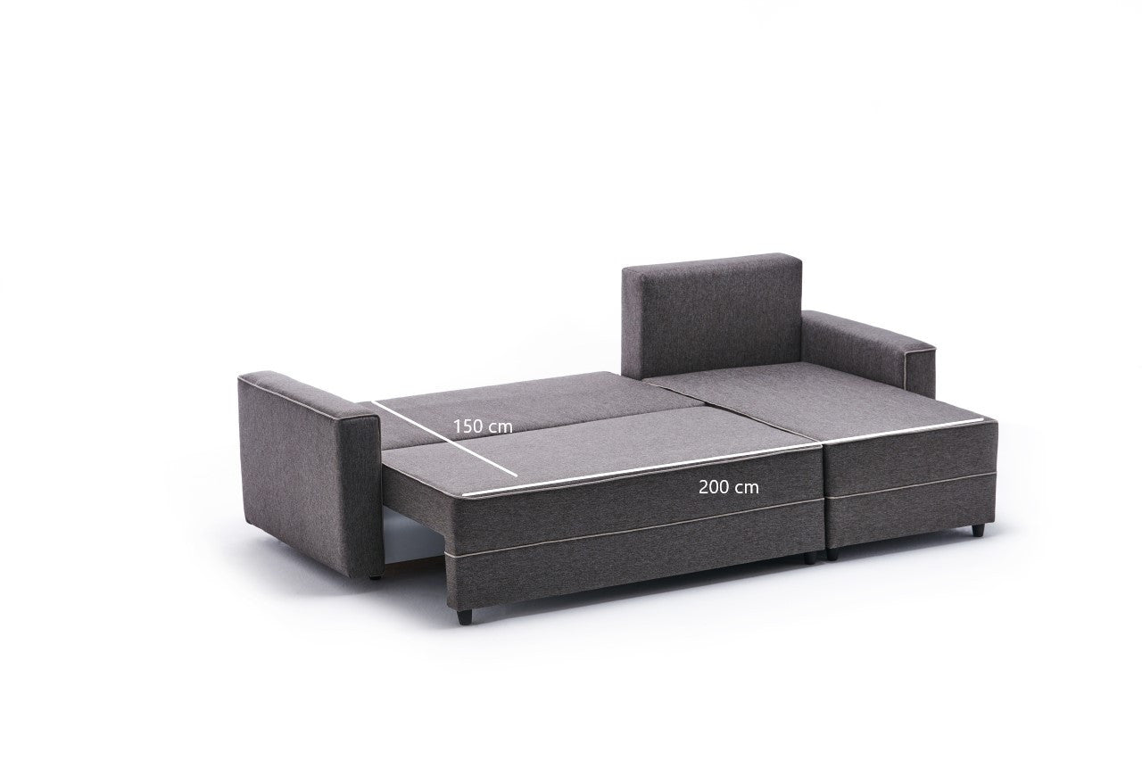 Ecksofa Schlaffunktion mit Chaiselongue Rechts, 3-Sitzer, aus Stoff, Ece Braun (6)