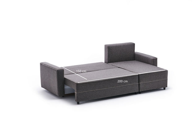 Ecksofa Schlaffunktion mit Chaiselongue Rechts, 3-Sitzer, aus Stoff, Ece Braun (6)
