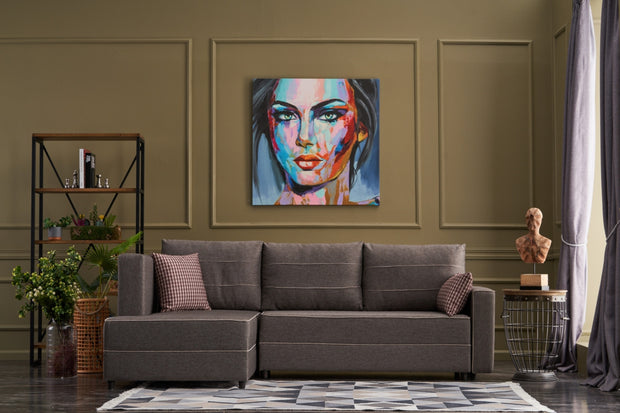 Ecksofa Schlaffunktion mit Chaiselongue Links, 3-Sitzer, aus Stoff, Ece Braun