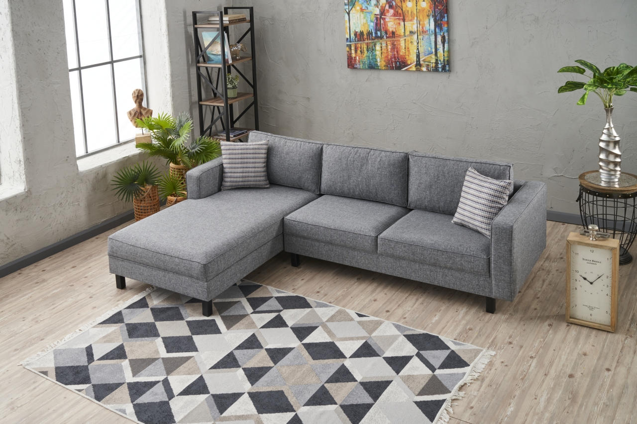 Ecksofa mit Chaiselongue Links, 3-Sitzer, aus Stoff, Kale Grau (2)