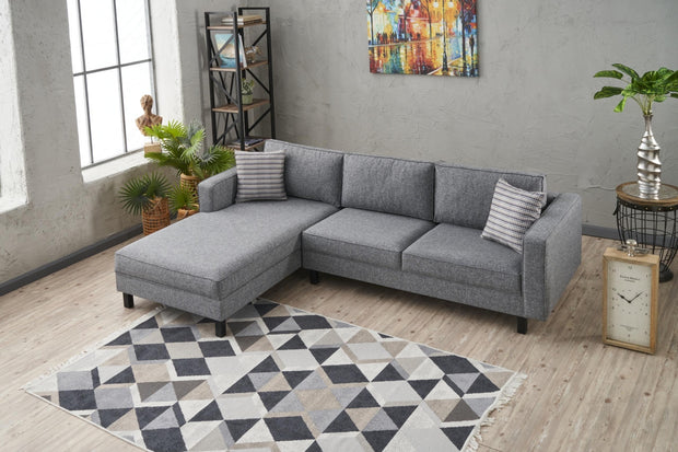 Ecksofa mit Chaiselongue Links, 3-Sitzer, aus Stoff, Kale Grau (2)