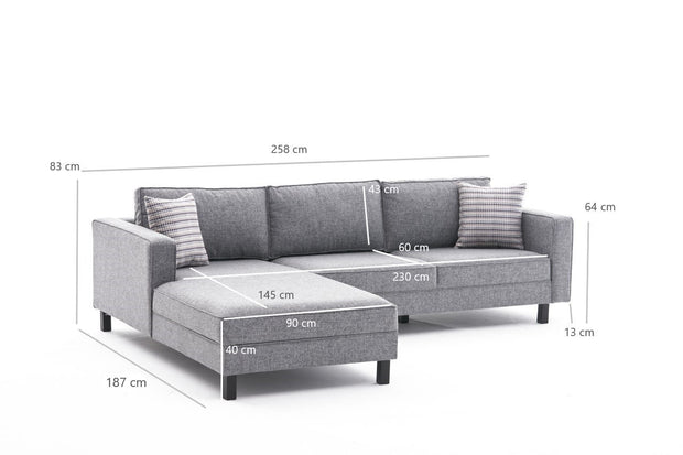 Ecksofa mit Chaiselongue Links, 3-Sitzer, aus Stoff, Kale Grau (6)