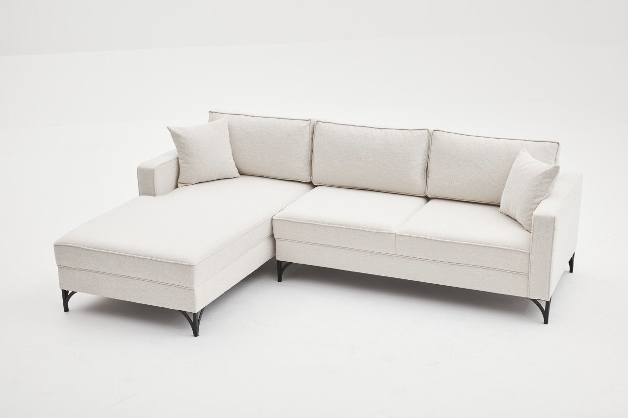 Ecksofa mit Chaiselongue Links, 3-Sitzer, aus Stoff, Berlin Creme (4)