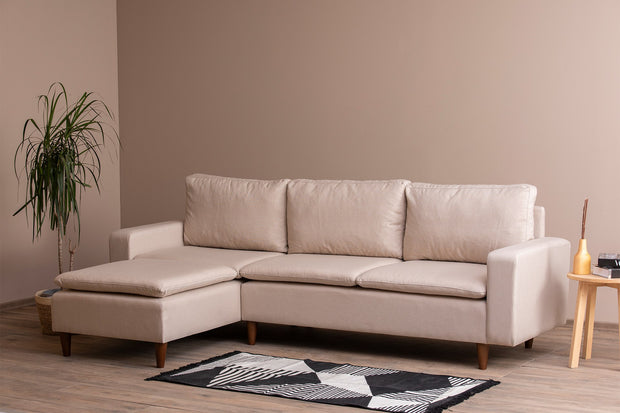 Ecksofa Schlaffunktion mit Chaiselongue Links, 2-Sitzer, aus Stoff, Lungo Creme (2)
