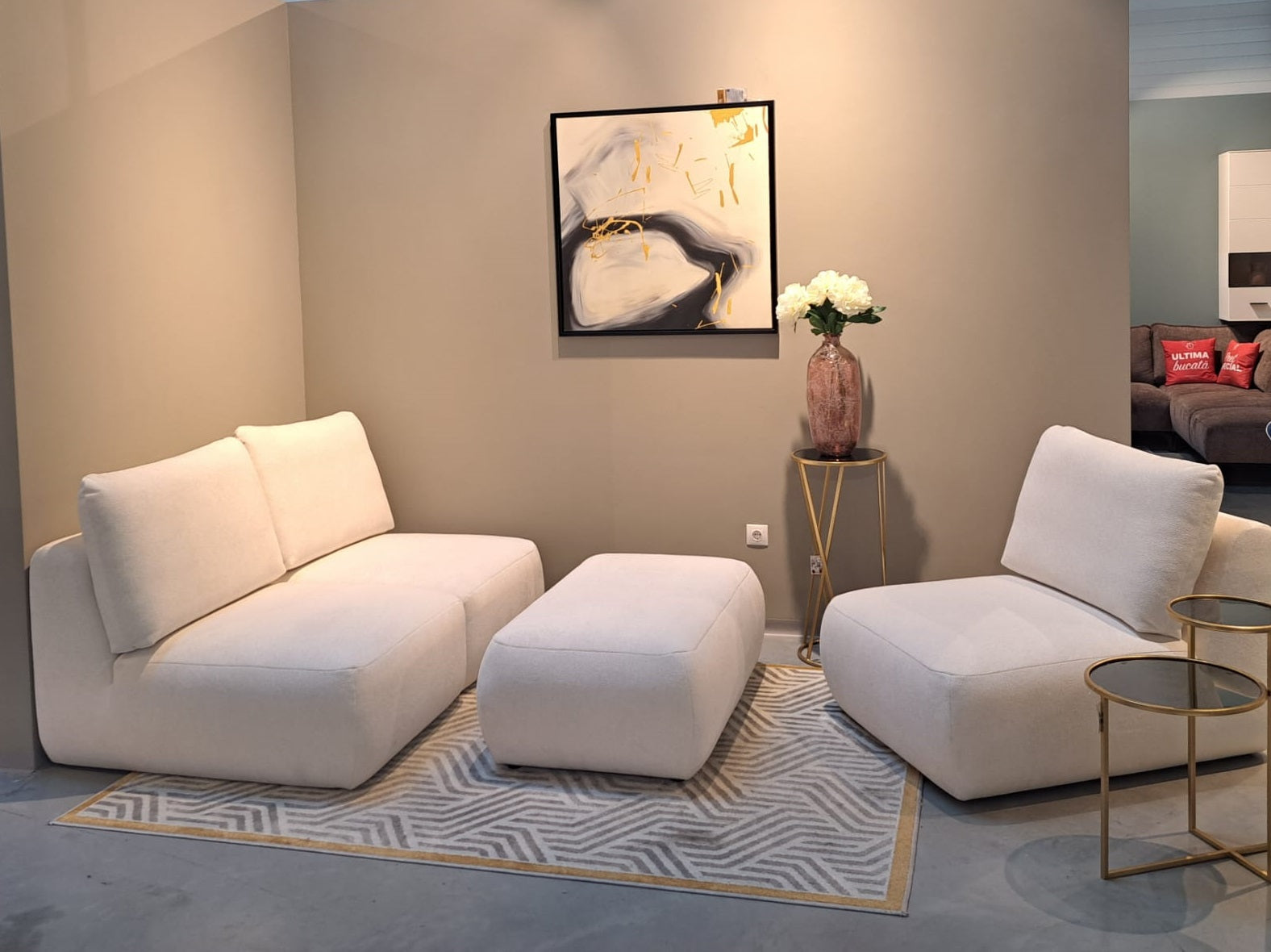 Polsterhocker mit Stoff Dionisia Weiß (3)