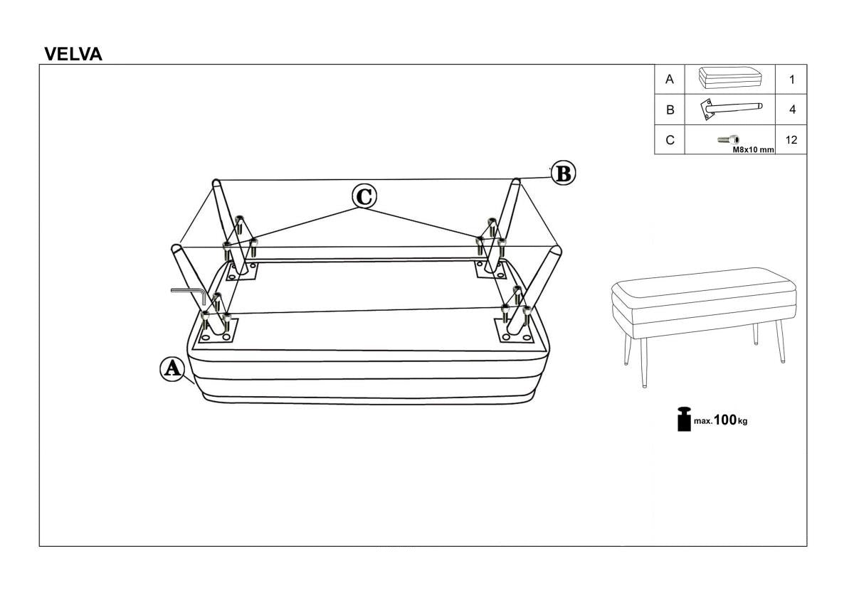 Polsterbank mit Staurum, aus Samtstoff Velante Grau (7)