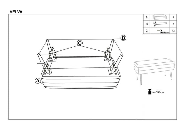 Polsterbank mit Staurum, aus Samtstoff Velante Grau (7)
