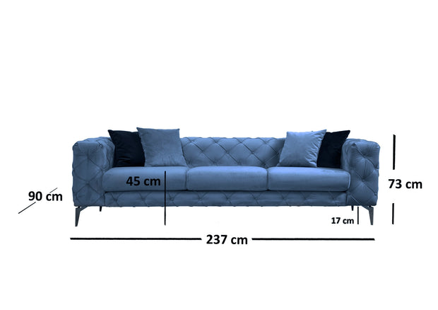 Sofa 3-Sitzer mit Samtstoff, Como Blau (3)