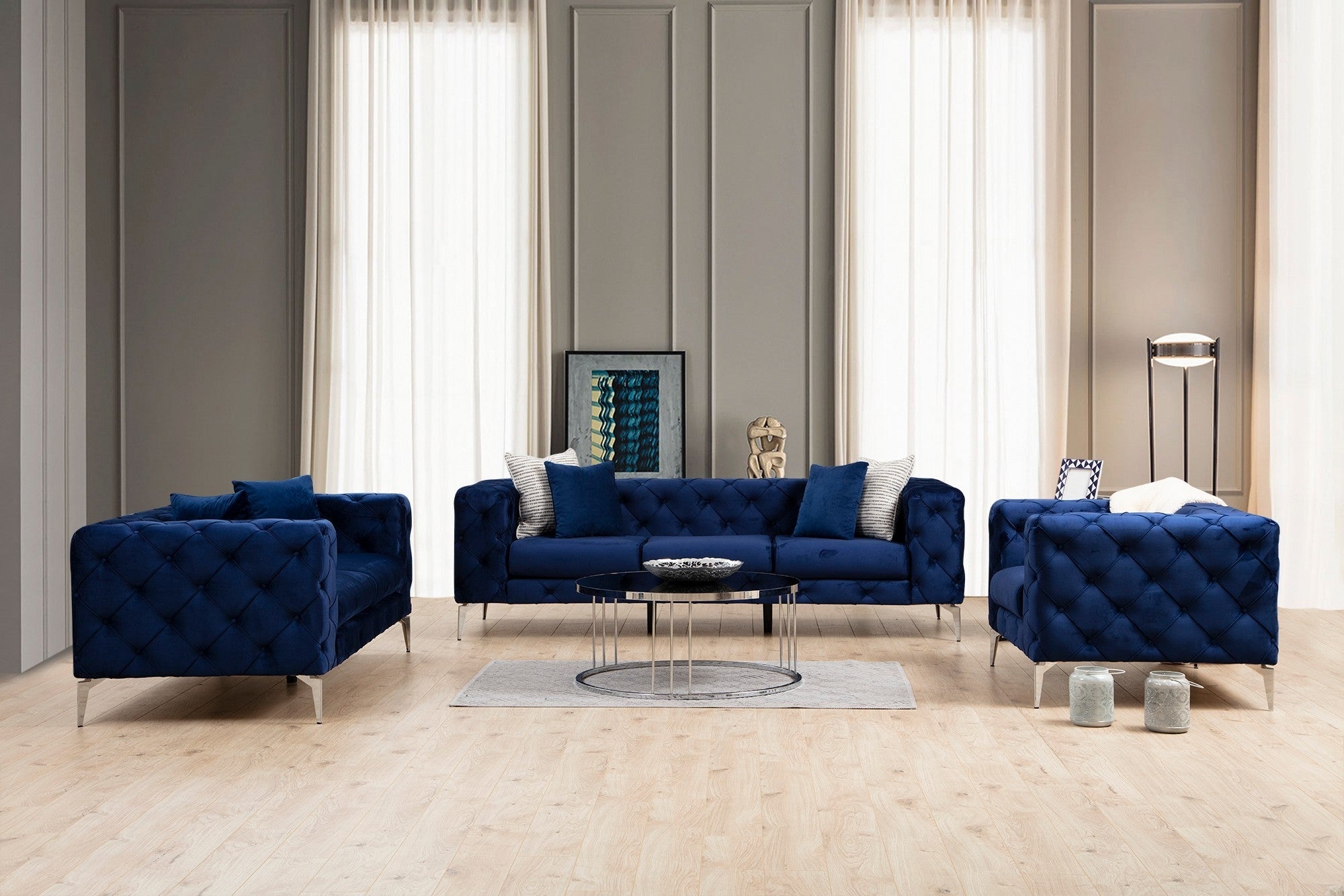 Sofa 3-Sitzer mit Samtstoff, Como Blau (2)