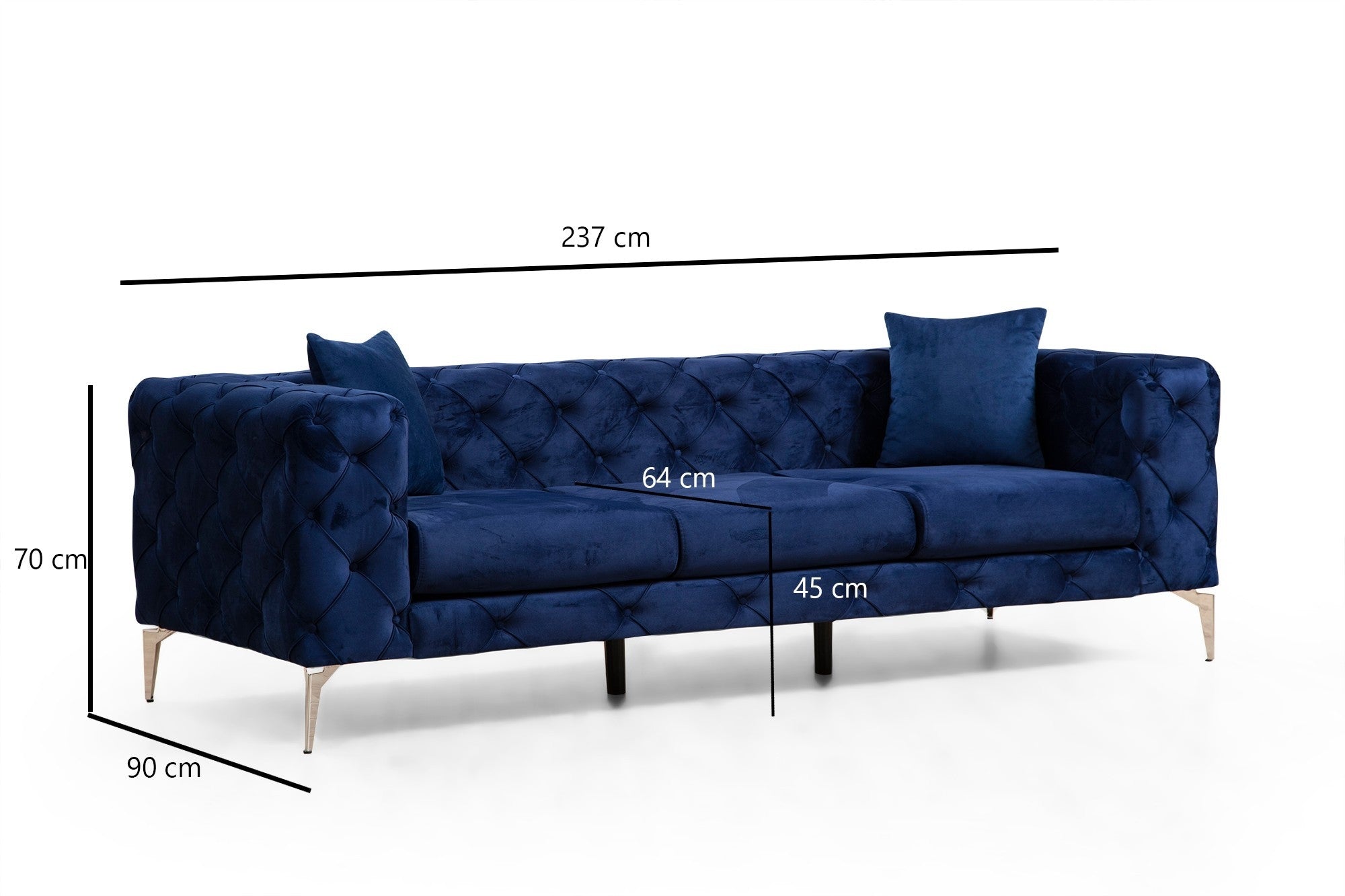 Sofa 3-Sitzer mit Samtstoff, Como Blau (8)