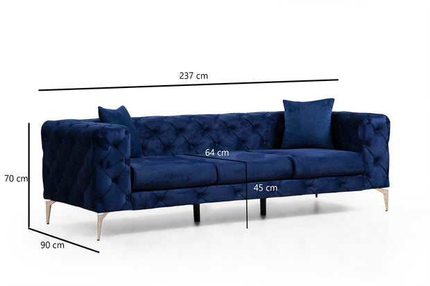Sofa 3-Sitzer mit Samtstoff, Como Blau (8)